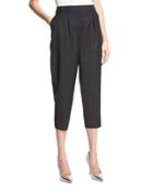 Easy Pleat-front High-waist Cropped Pants, Black