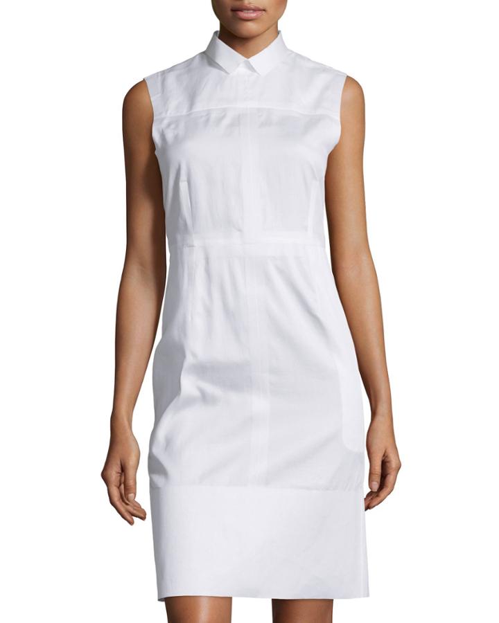 Gf Ferre Collared Sleeveless Shirtdress, White, Women's,