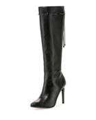 Molley Leather Chain Boot, Black