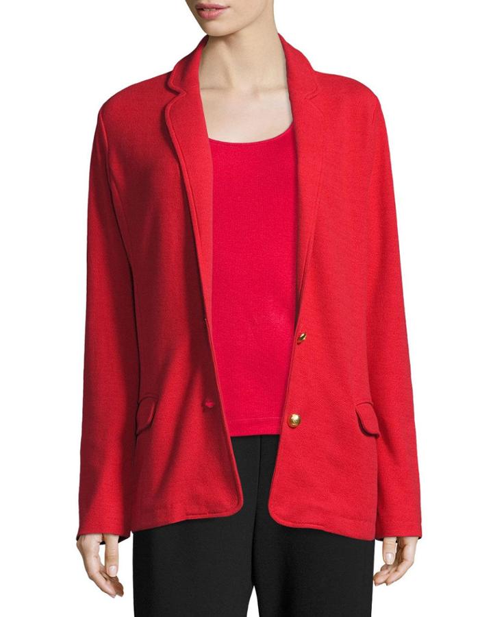 Plus Size Two-button Long Pique Blazer, Classic Red
