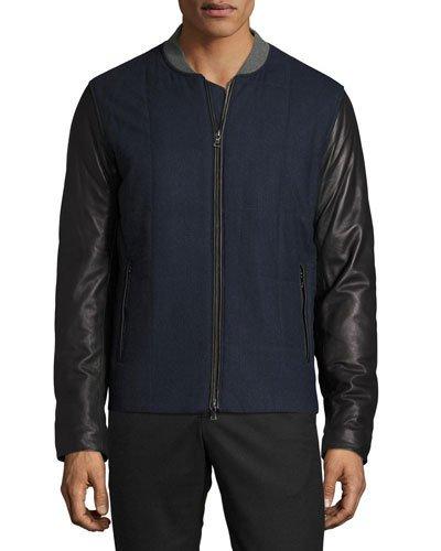 Quilted Jacket With Leather Sleeves, Coastal Blue