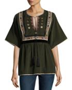 Embroidered Corduroy Peasant Blouse