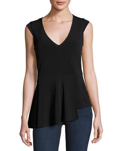 Asymmetric-peplum Solid Top, Black