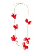 Flower Dangle Necklace, Red/gold
