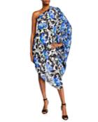 Knight Asymmetric One-shoulder Abstract Floral Tunic Dress
