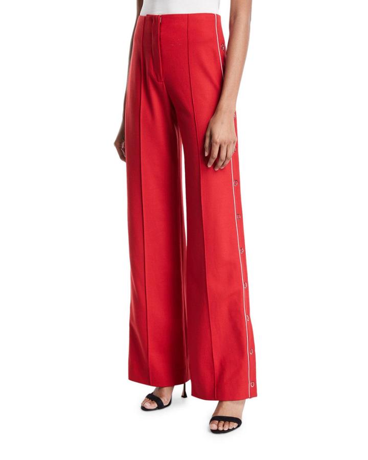 Snap-up Wide-leg Pleated Pants
