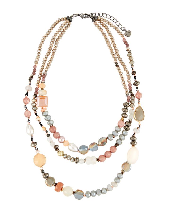 Crystal & Agate 3-strand Necklace, Nude