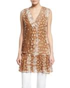 Sleeveless V-neck Tiered A-line Cotton Blouse