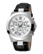 Men's 44mm Stainless Steel Roman Diver Watch With Leather Strap,