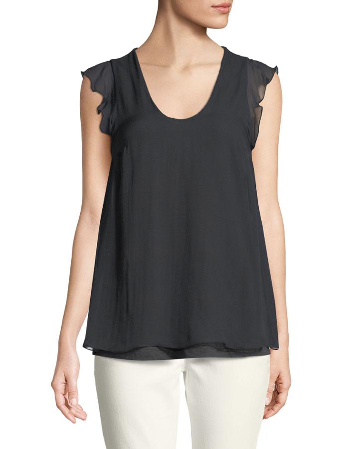 Monili-beaded Layered-silk Tee