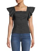 Ruffled Cap-sleeve Button-front Blouse