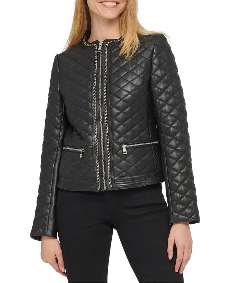 Quilted Leather Jacket W/ Chain Detail