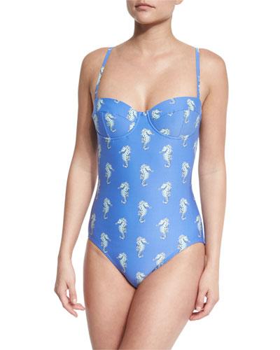 Champagne Reef Seahorse-print Underwire One-piece