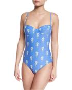 Champagne Reef Seahorse-print Underwire One-piece