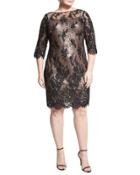 Lace-overlay Sequined Dress, Black,