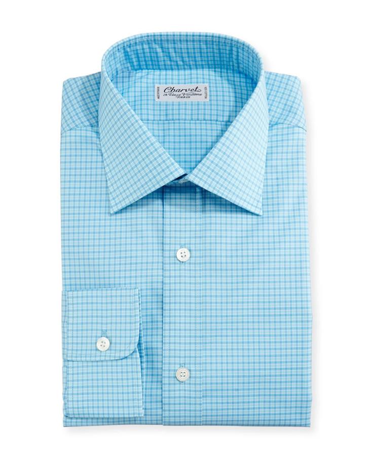 Mini-check Dress Shirt, Blue/teal