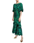 Cheryl Palm Leaf-print Georgette Dress
