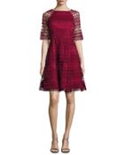 Half-sleeve Lace Fit-and-flare Cocktail Dress, Flame