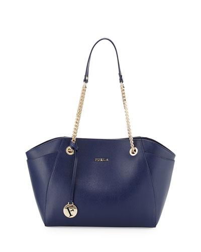 Julia Medium Leather Tote Bag, Navy