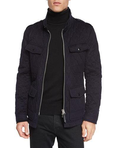 Quilted Safari Zipper Jacket, Navy
