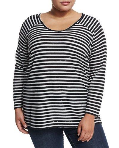 Sequin Striped Long-sleeve Top,