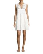Luce Linen Lace-inset Dress, White