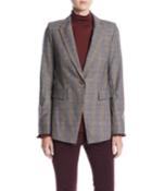 Heather One-button Eloquent Plaid Jacket