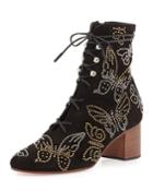 Butterfly-studded Lace-up Boots, Black (nero)