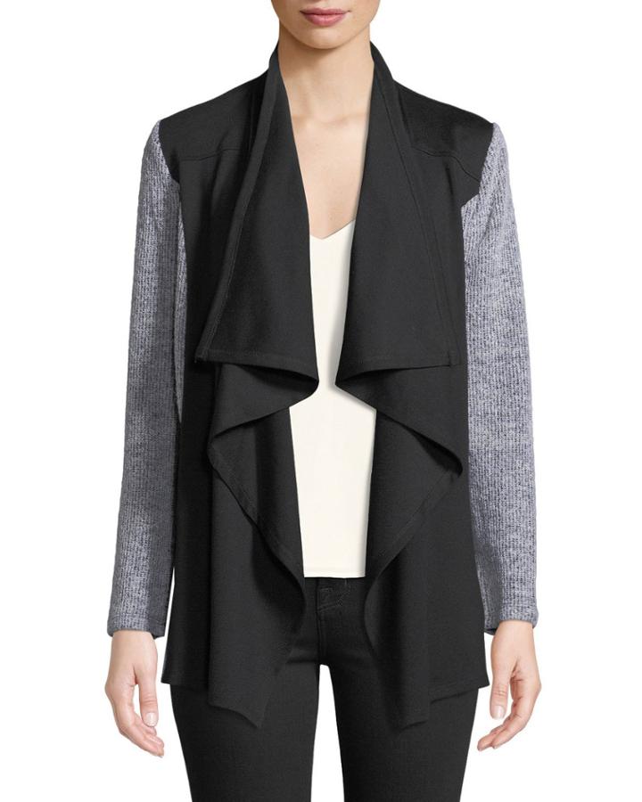 Mixed-media Draped Open Cardigan
