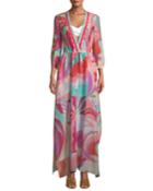V-neck 3/4-sleeve Long Multicolor Caftan