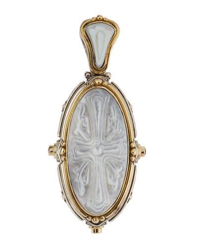 Oval Carved Mother-of-pearl & Citrine Cross Pendant Enhancer