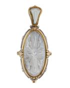 Oval Carved Mother-of-pearl & Citrine Cross Pendant Enhancer