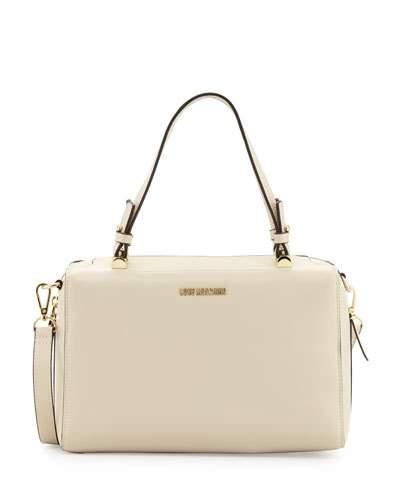 Leather Zip-top Satchel Bag, Ivory