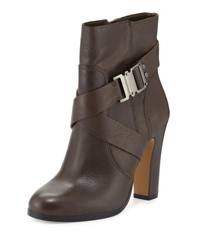 Connolly Buckle Leather Bootie, Khaki Gray