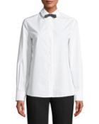 Long-sleeve Button-front Cotton Shirt W/ Removable Bow Tie