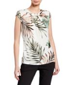 Leaf-print Neck-bow Top