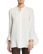 Graydon Flounce-sleeve Button-front Blouse