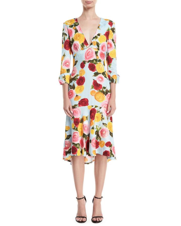 Deep-v Long-sleeve Floral-print