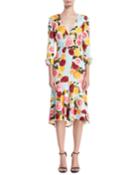 Deep-v Long-sleeve Floral-print