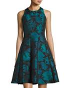 Embellished Floral Jacquard Dress, Blue