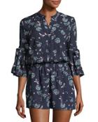 3/4-sleeve Floral-print Romper