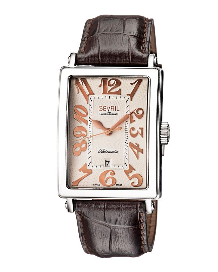 Men's Avenue Of Americas Automatic Watch W/ Leather, Rose Gold/brown
