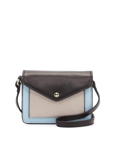 Lacey Leather Envelope Crossbody Bag, Black/mink Gray/powder Blue