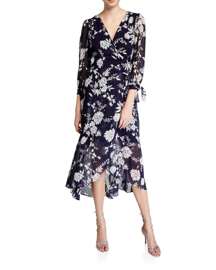 3/4-sleeve Faux Wrap Dress