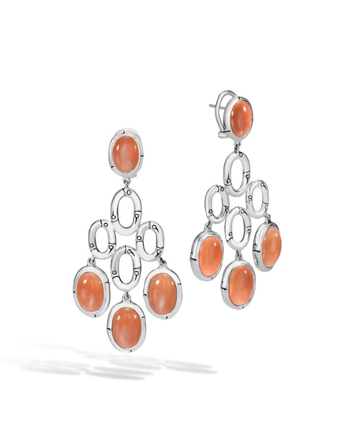 Bamboo Peach Moonstone Chandelier Earrings