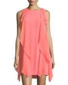 Sleeveless Flowy Crepe Dress, Coral Reef