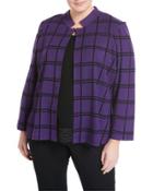 Plaid-print Knit Jacket, Purple/black,