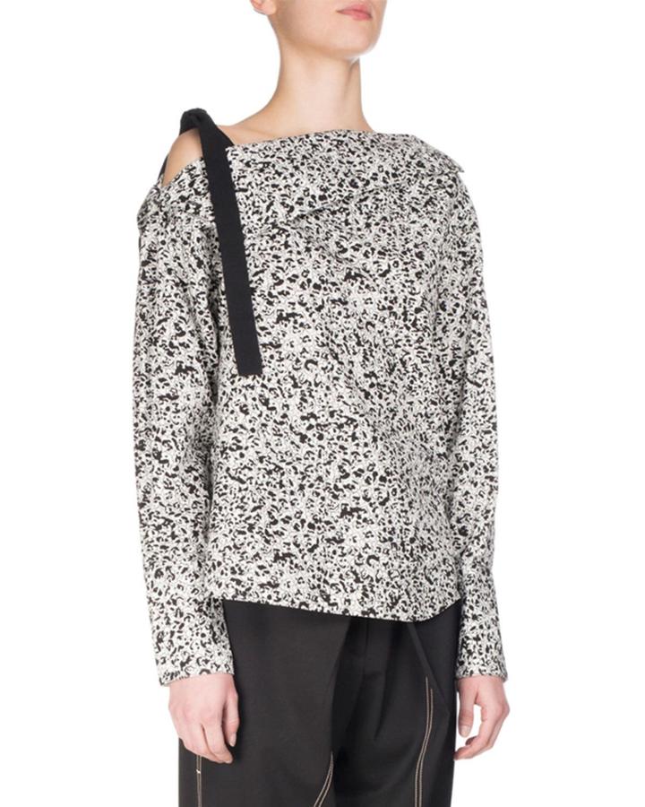 Popcorn Flower Off-the-shoulder Tunic Top, White/black