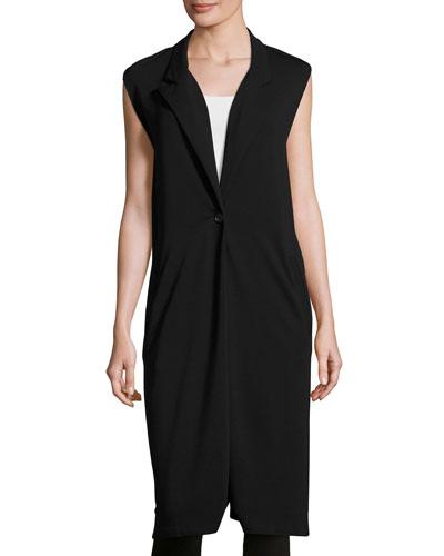 Long Sleeveless Sheer-back Wrap Jacket, Black