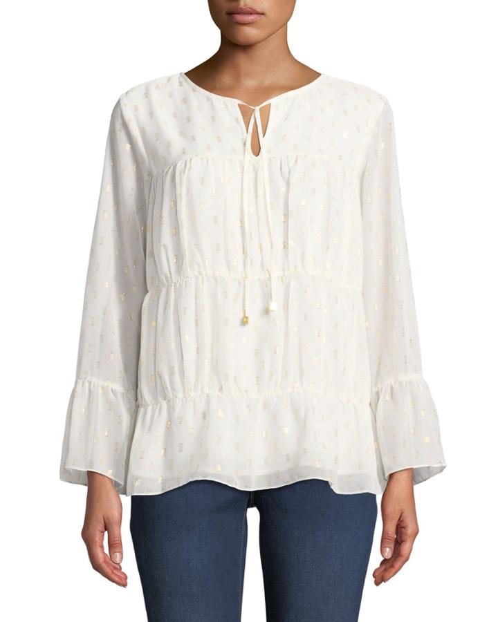 Shirred Blouse With Metallic Detailing